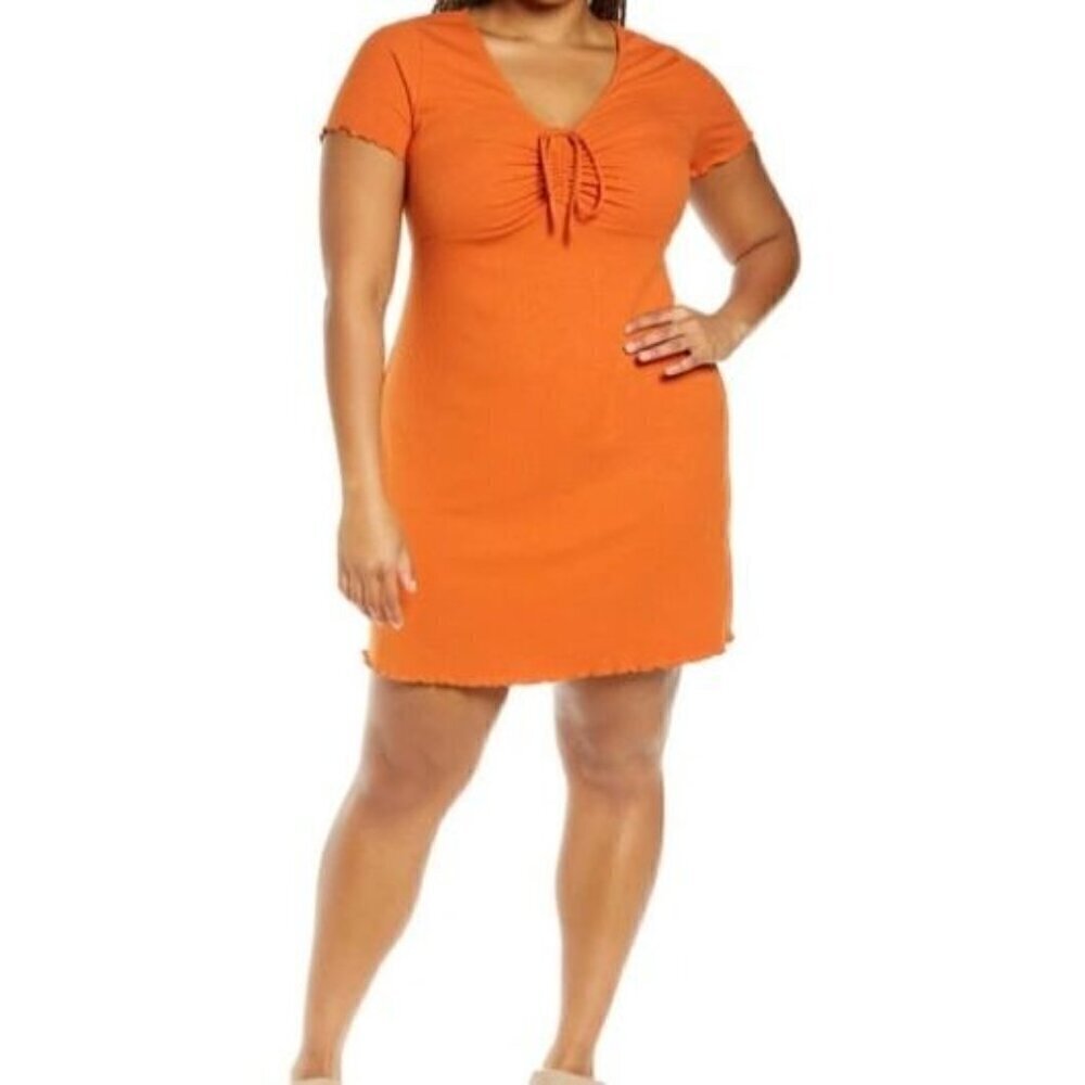 NWT BP by Nordstrom Orange Tie Front Lettuce Edge Rib Dress - Size: 3X